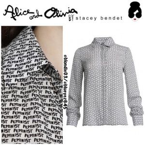 NWT Alice Olivia Feminist Willa Silk Button Down Shirt